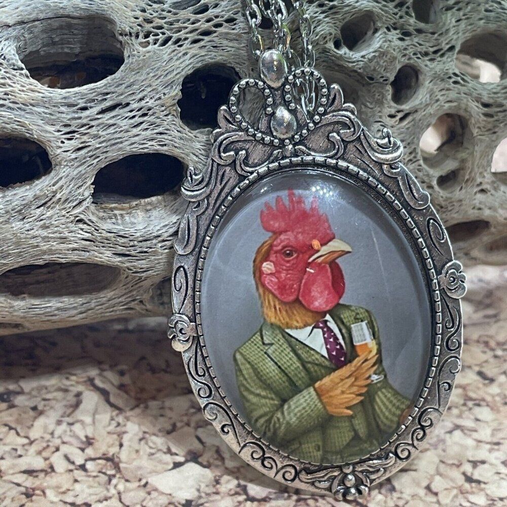 Silver Wedding Silver Rooster Wine Necklace Tux Hatpin Hat Pin Brooch Chicken